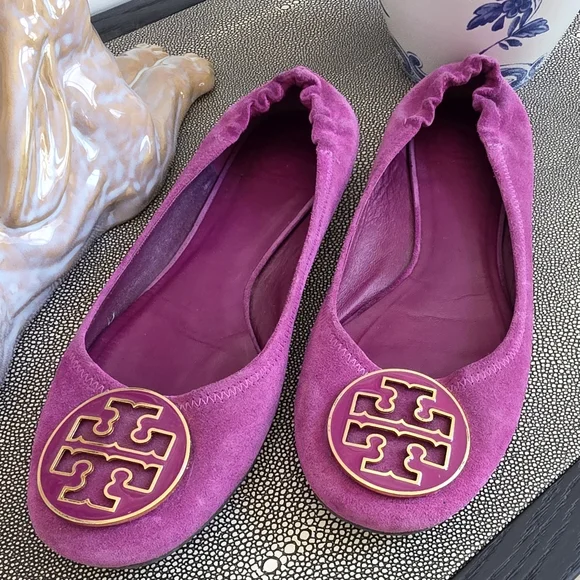 Tory Burch Hot Pink Suede Logo Ballet Flats - Picture 3 of 7